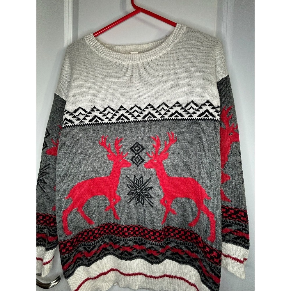 Vintage Mossimo Reindeer Snowflakes AOP‎ Christmas Crewneck Sweater No Flaws